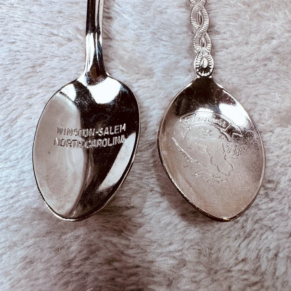Vintage Souvenir Spoon Set Winston-Salem NC Teapot & Florida State Map Sunset